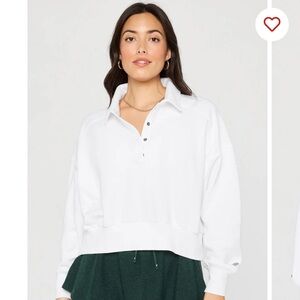 Fabletics Year Round Terry Sweatshirt Women's White Collared Top